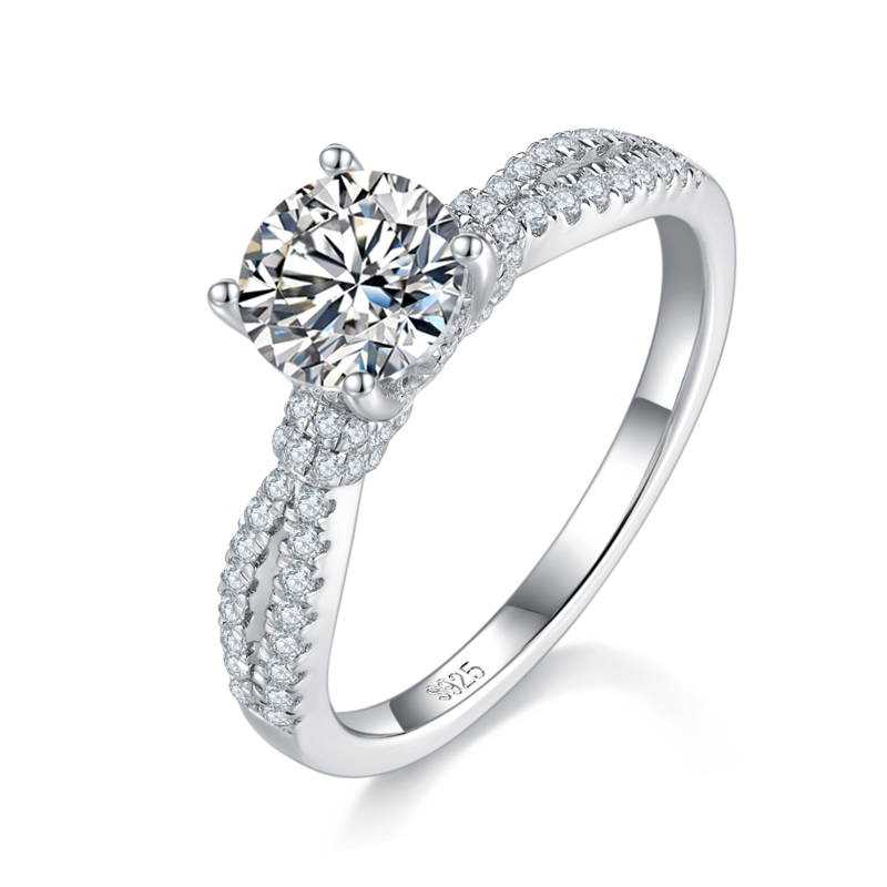 单头Women's RingS925银镀白金定制选款主石Moissanite1.0ct/副石高碳钻