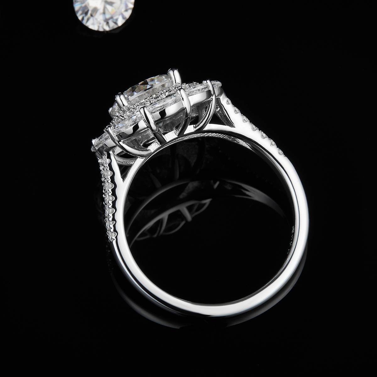 Luxury Round Bag Women's Ring S925 Silver Plated Platinum Customized Selection Main Stone Moissanite Diamond 2.0ct/Secondary Stone High Carbon Diamond