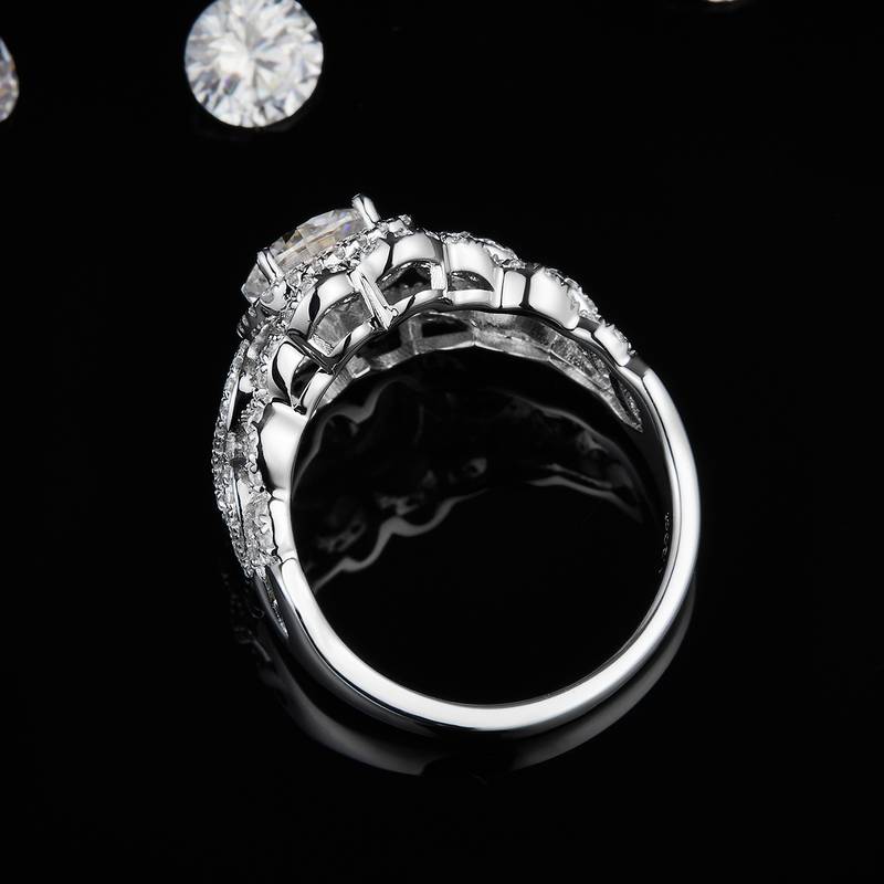 轻奢满钻女戒S925银镀白金定制选款主石莫桑钻1.2ct/副石高碳钻
