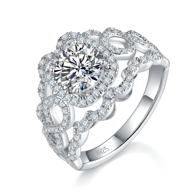 轻奢满钻女戒S925银镀白金定制选款主石莫桑钻1.2ct/副石高碳钻