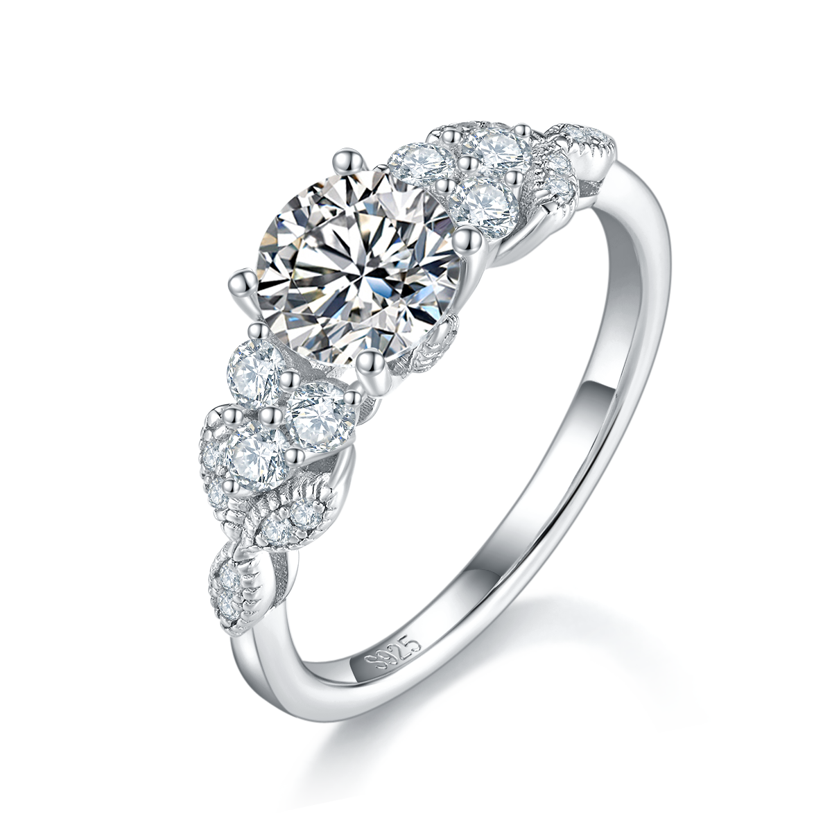 Light Luxury Four Claw Women's Ring S925 Silver Plated Platinum Customized Selection Main Stone Moissanite Diamond 1.0ct/Secondary Stone High Carbon Diamond
