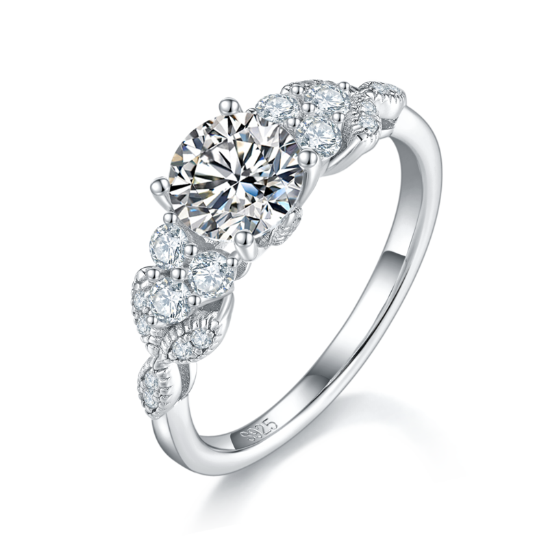 Affordable Luxury四爪Women's RingS925银镀白金定制选款主石Moissanite1.0ct/副石高碳钻