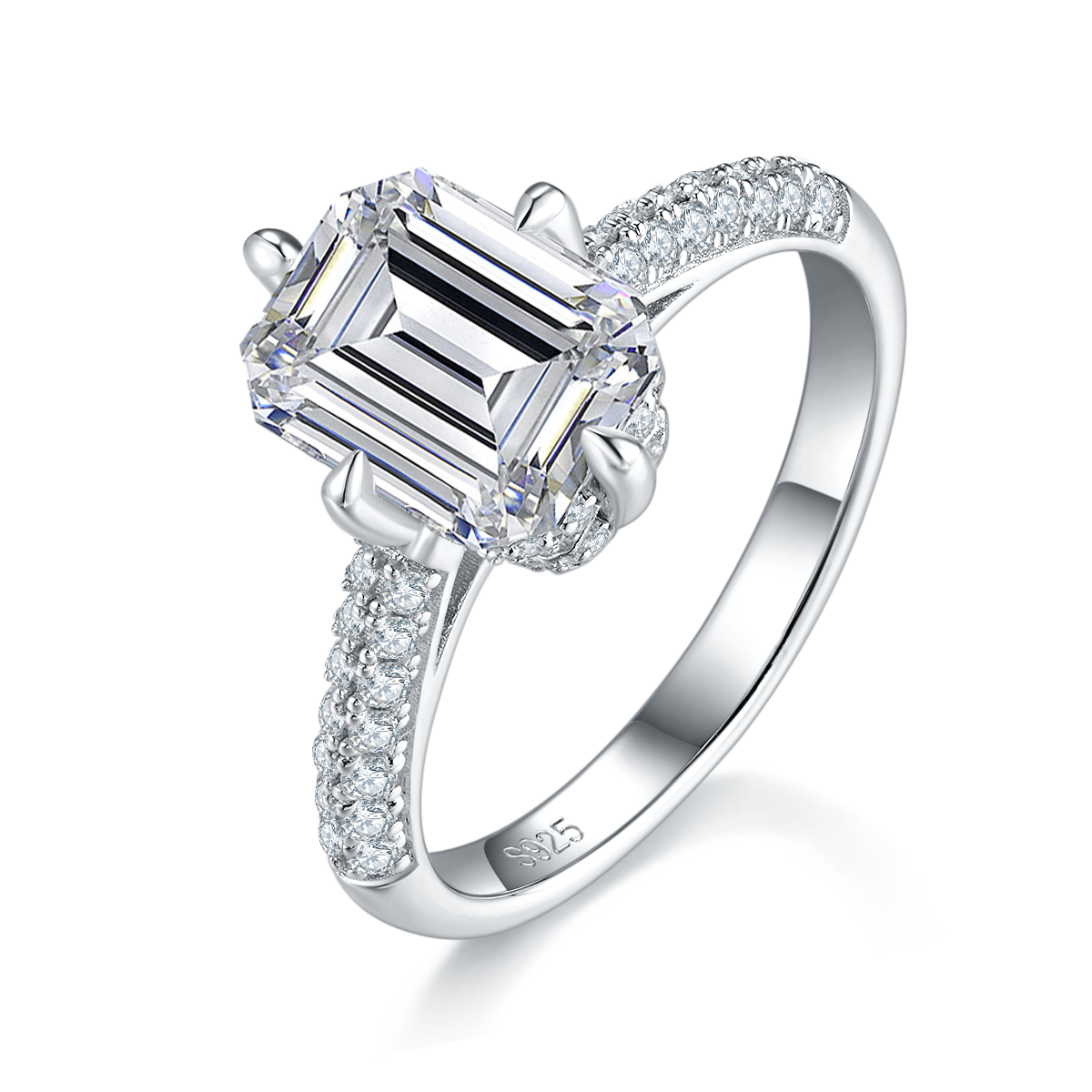 Emerald Cut Women's Ring S925 Silver Plated Platinum Customized Selection Main Stone Moissanite Diamond 3.0ct/Secondary Stone High Carbon Diamond