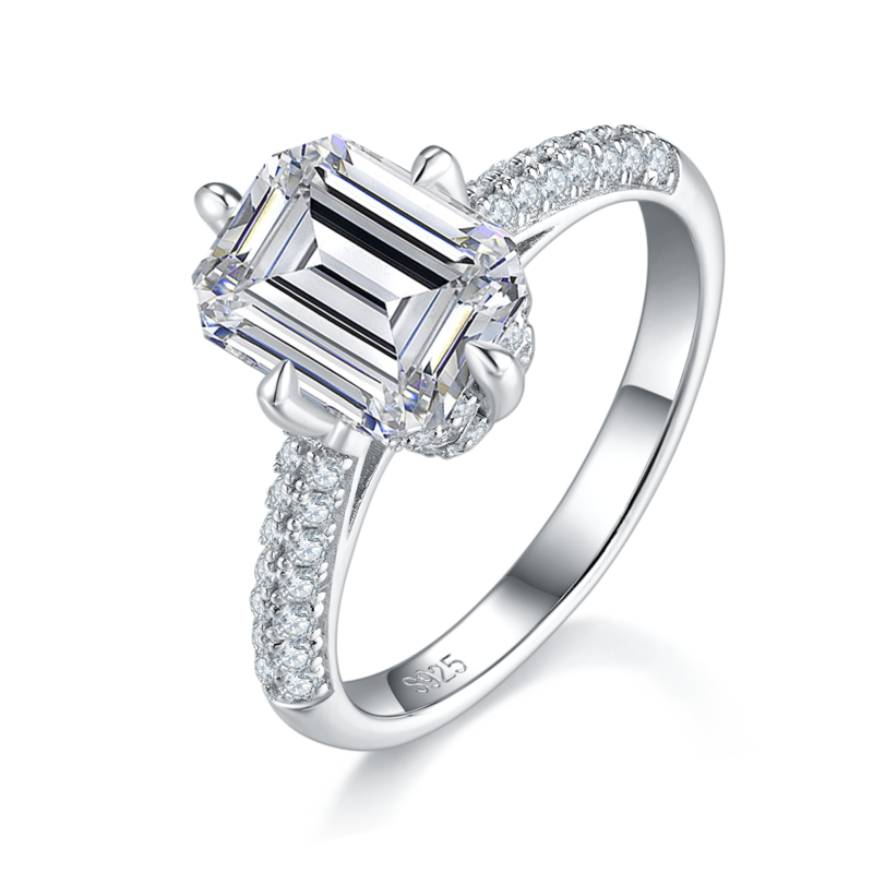 祖母绿切Women's RingS925银镀白金定制选款主石Moissanite3.0ct/副石高碳钻
