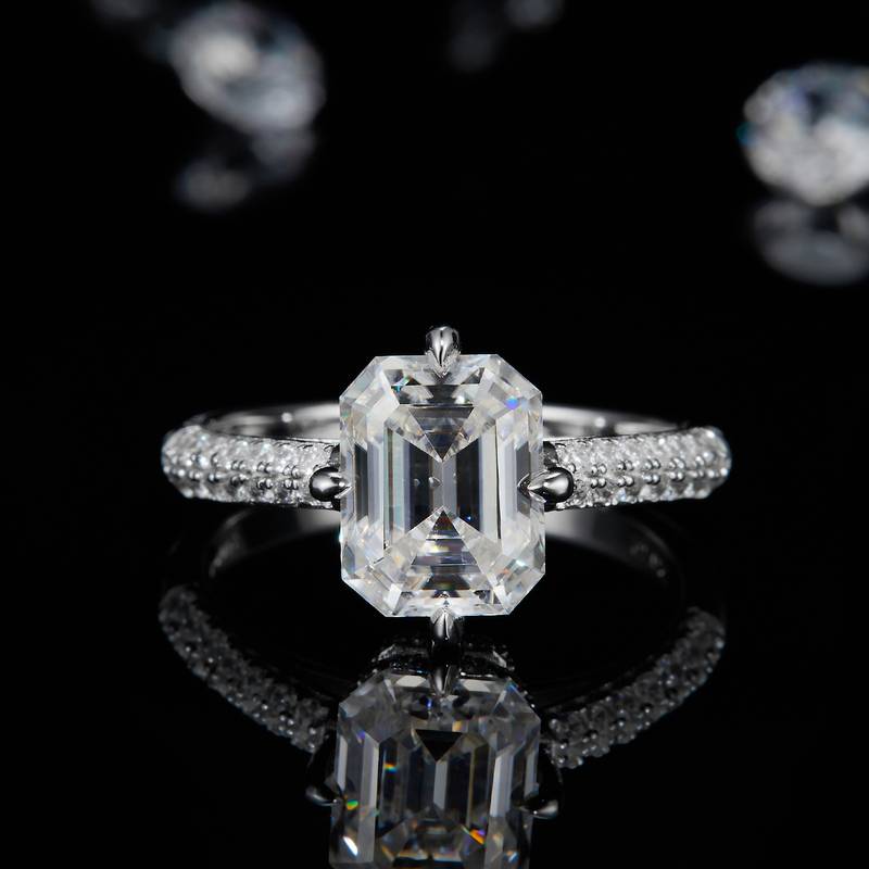 祖母绿切Women's RingS925银镀白金定制选款主石Moissanite3.0ct/副石高碳钻