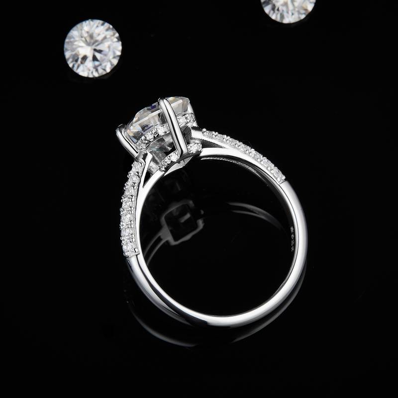 祖母绿切Women's RingS925银镀白金定制选款主石Moissanite3.0ct/副石高碳钻