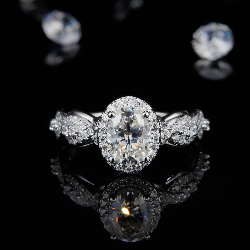 蛋形圆包Women's RingS925银镀白金定制选款主石Moissanite1.5ct/副石高碳钻