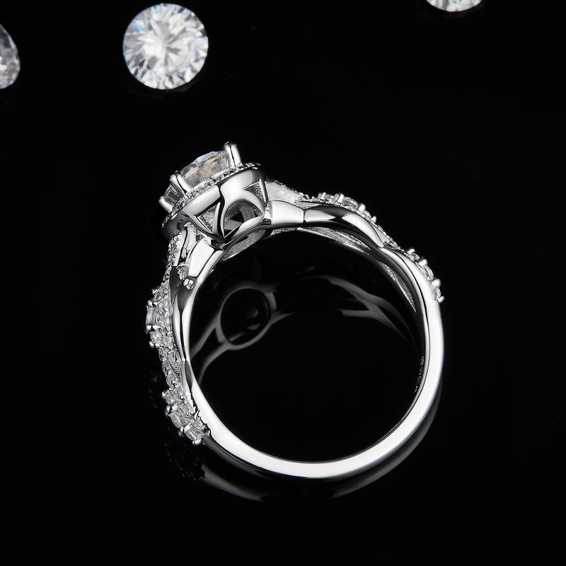 蛋形圆包Women's RingS925银镀白金定制选款主石Moissanite1.5ct/副石高碳钻