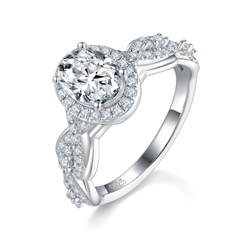 蛋形圆包Women's RingS925银镀白金定制选款主石Moissanite1.5ct/副石高碳钻