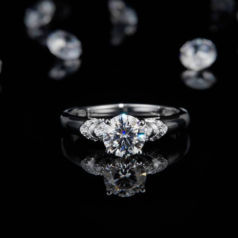 单头Women's RingS925银镀白金定制选款主石Moissanite1.0ct/副石高碳钻