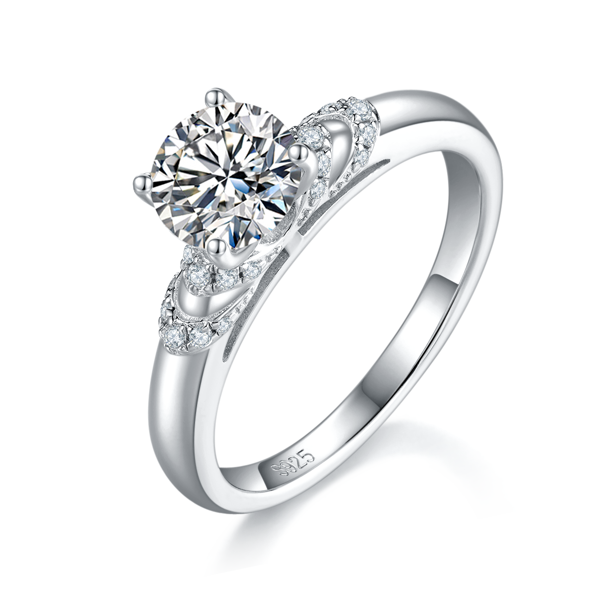 Single Head Women's Ring S925 Silver Plated Platinum Customized Selection Main Stone Moissanite Diamond 1.0ct/Secondary Stone High Carbon Diamond