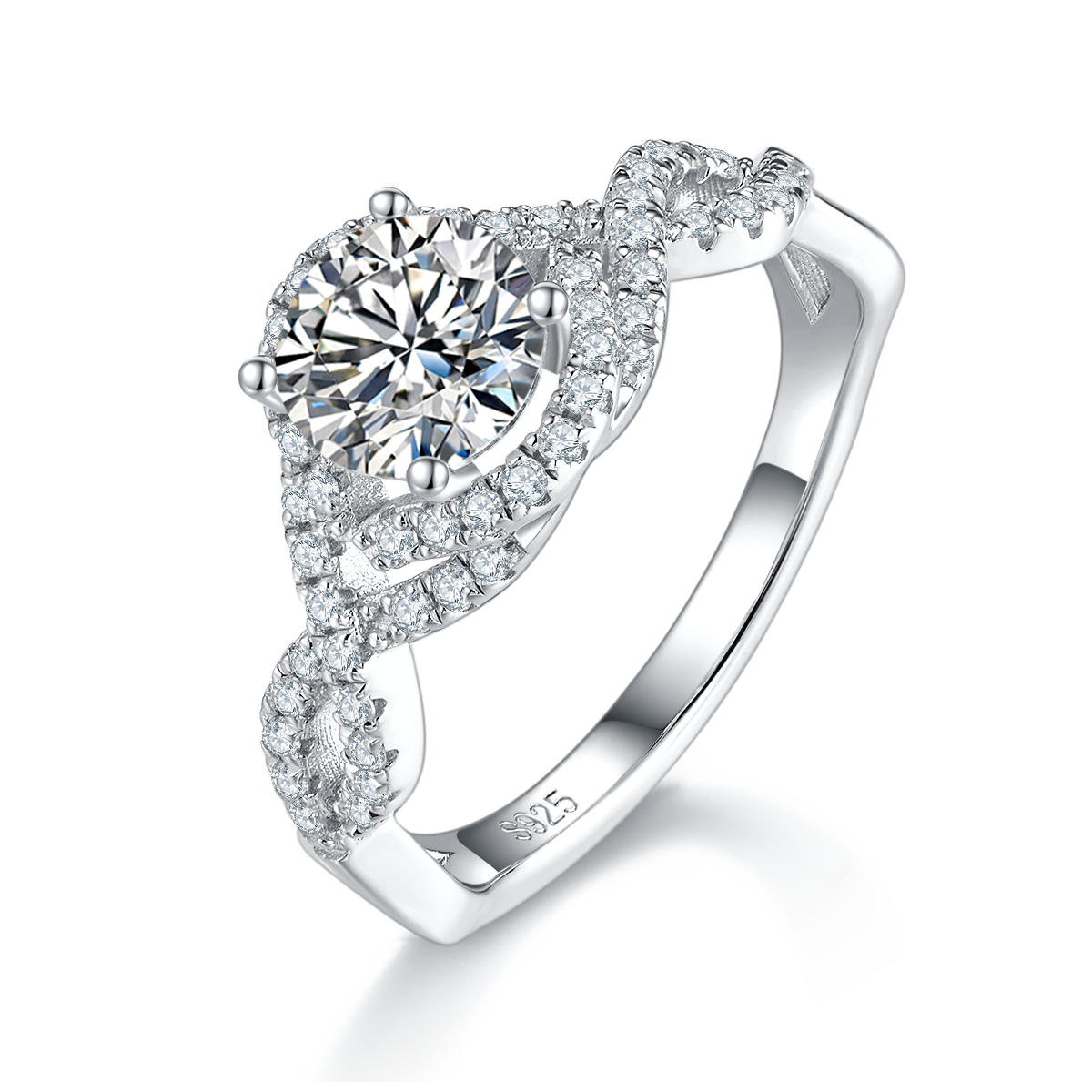 Single Head Women's Ring S925 Silver Plated Platinum Customized Selection Main Stone Moissanite Diamond 1.0ct/Secondary Stone High Carbon Diamond