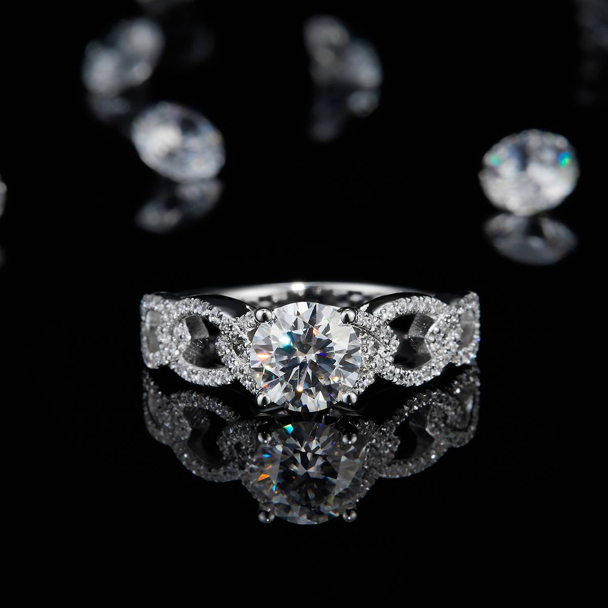 Single Head Women's Ring S925 Silver Plated Platinum Customized Selection Main Stone Moissanite Diamond 1.0ct/Secondary Stone High Carbon Diamond