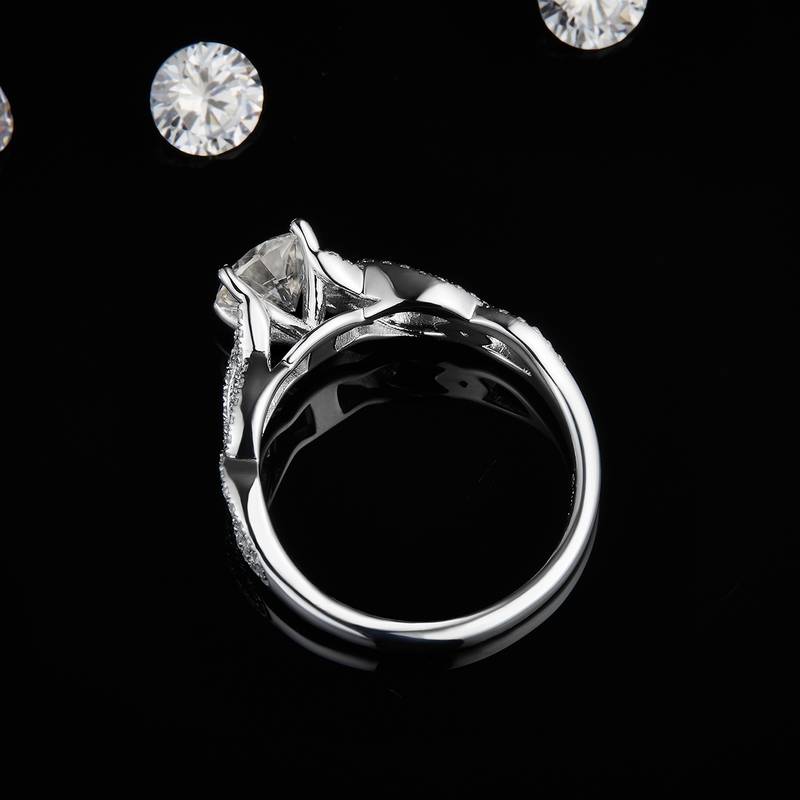 单头Women's RingS925银镀白金定制选款主石Moissanite1.0ct/副石高碳钻