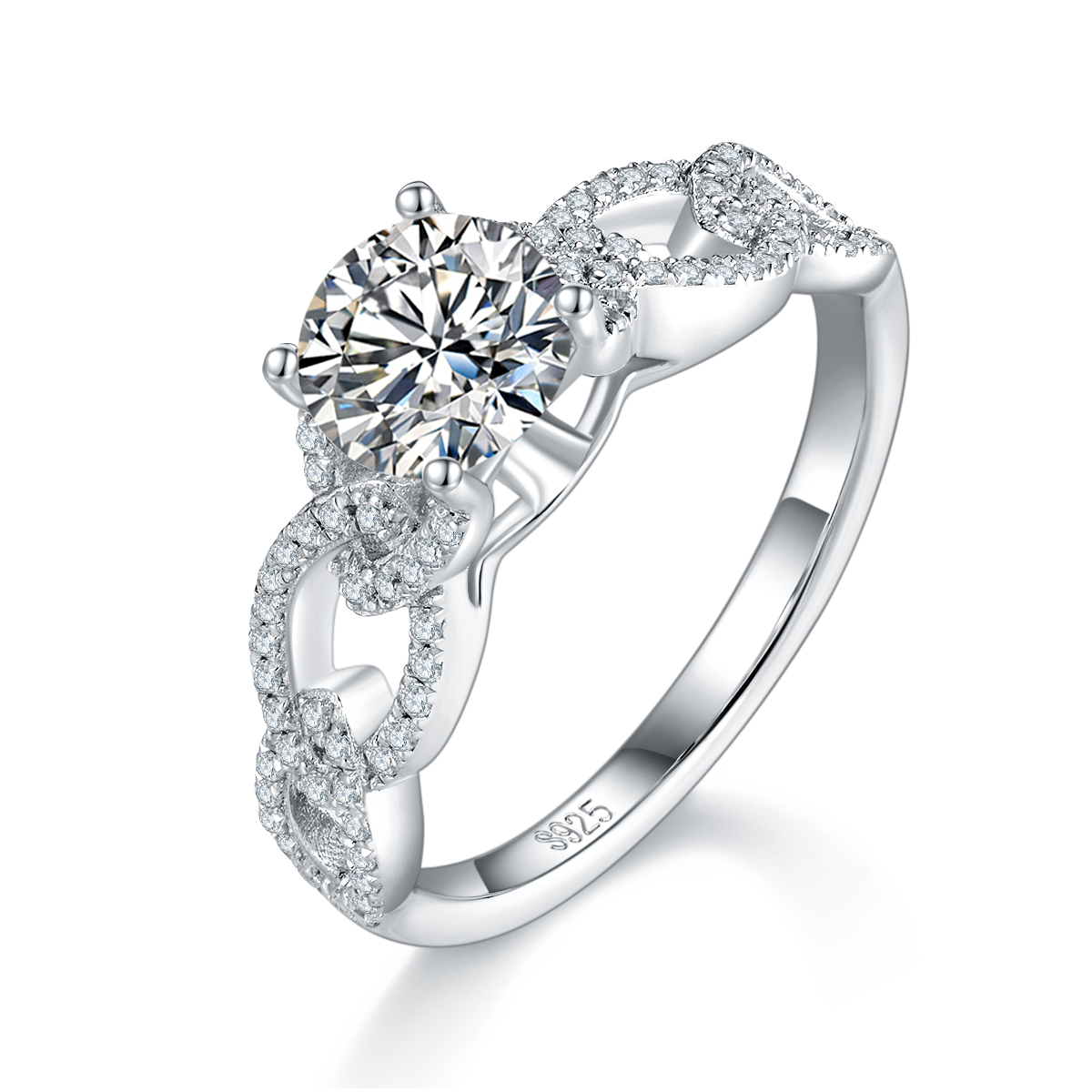 Single Head Women's Ring S925 Silver Plated Platinum Customized Selection Main Stone Moissanite Diamond 1.0ct/Secondary Stone High Carbon Diamond