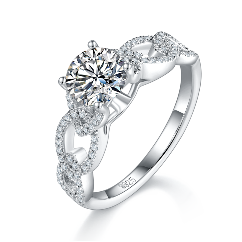单头Women's RingS925银镀白金定制选款主石Moissanite1.0ct/副石高碳钻