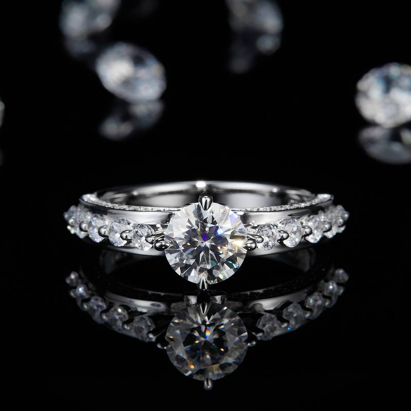 单头Women's RingS925银镀白金定制选款主石Moissanite1.0ct/副石高碳钻