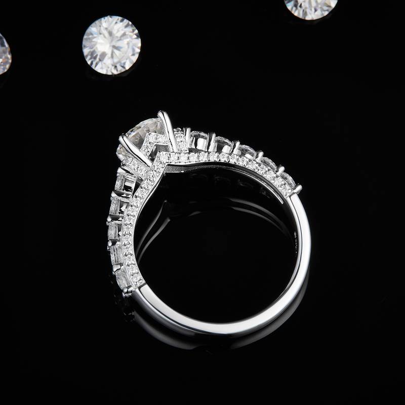 单头Women's RingS925银镀白金定制选款主石Moissanite1.0ct/副石高碳钻