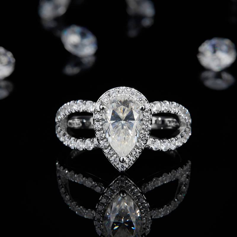 水滴Women's RingS925银镀白金定制选款主石Moissanite1.5ct/副石高碳钻