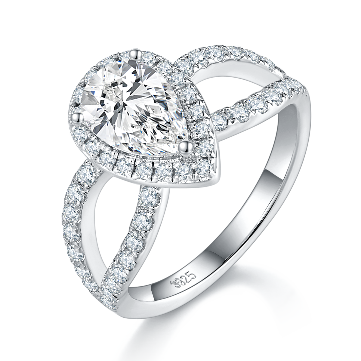 Shuidi Women's Ring S925 Silver Plated Platinum Customized Selection Main Stone Moissanite Diamond 1.5ct/Secondary Stone High Carbon Diamond