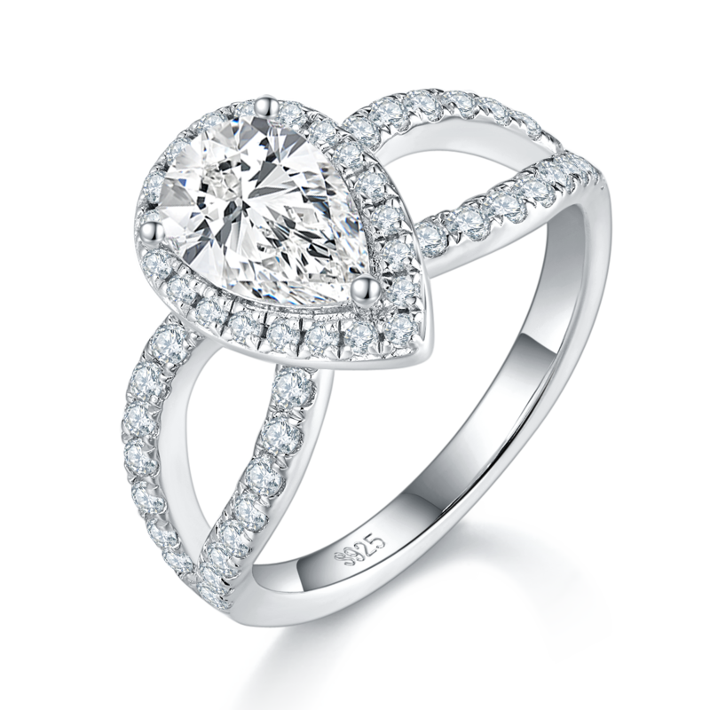 水滴Women's RingS925银镀白金定制选款主石Moissanite1.5ct/副石高碳钻