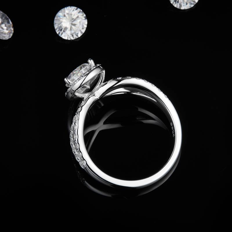 水滴Women's RingS925银镀白金定制选款主石Moissanite1.5ct/副石高碳钻