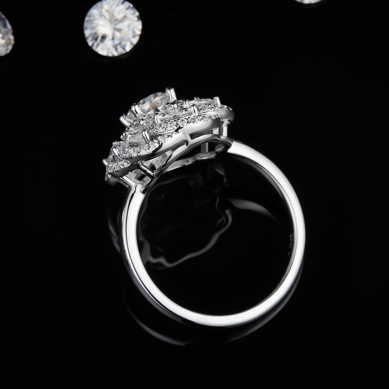 蛋形Women's RingS925银镀白金定制选款主石Moissanite1.0ct/副石高碳钻