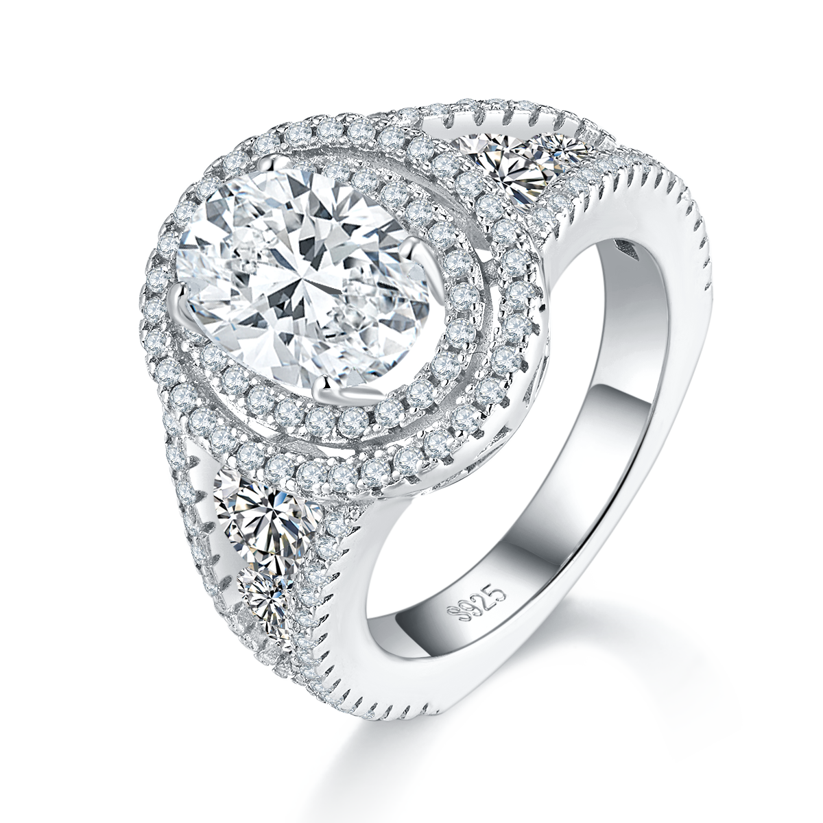 Exquisite egg shaped women's ring S925 silver plated platinum custom selection main stone moissanite diamond 2.5ct/secondary stone high carbon diamond