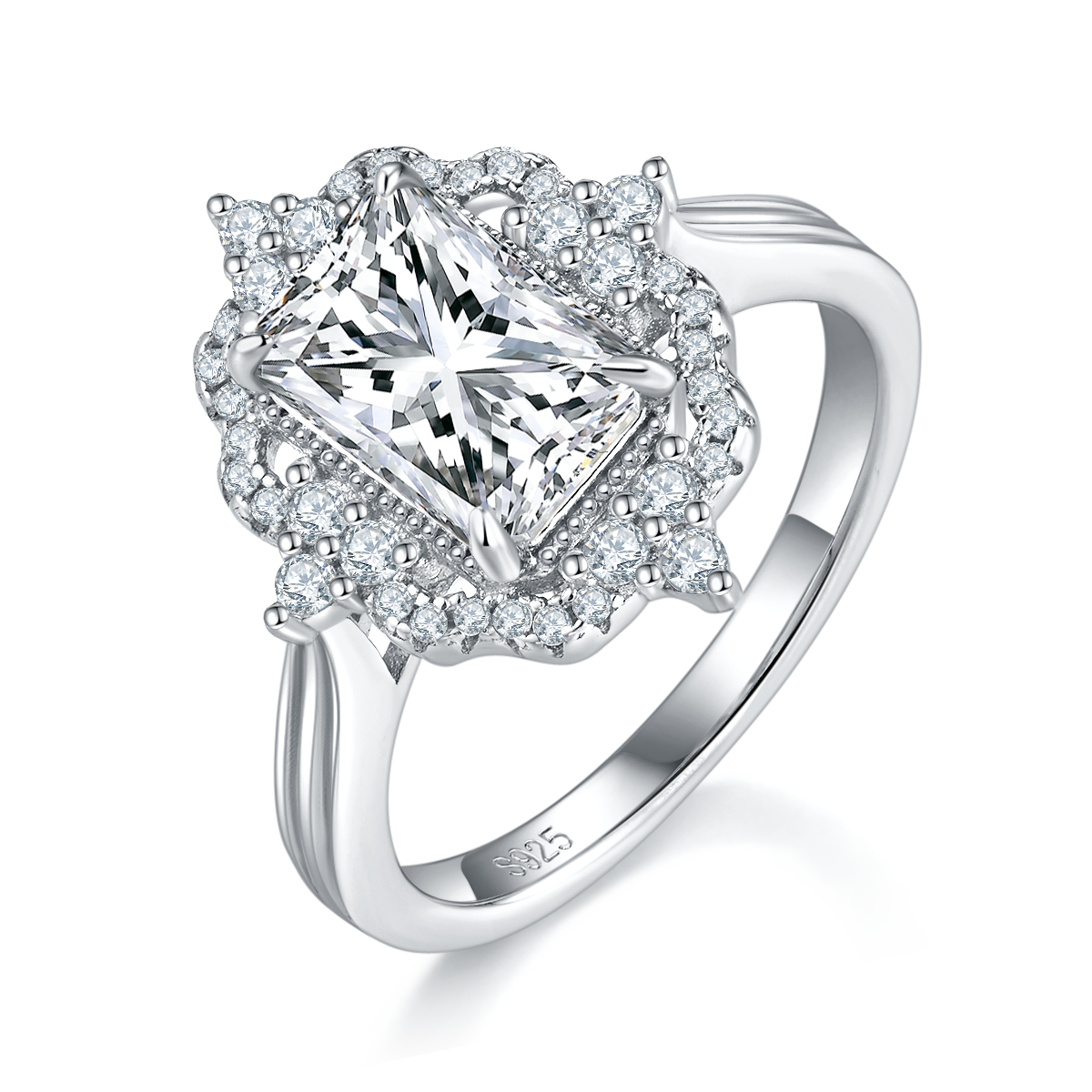 雷迪恩女戒S925银镀白金定制选款主石莫桑钻2.5ct/副石高碳钻
