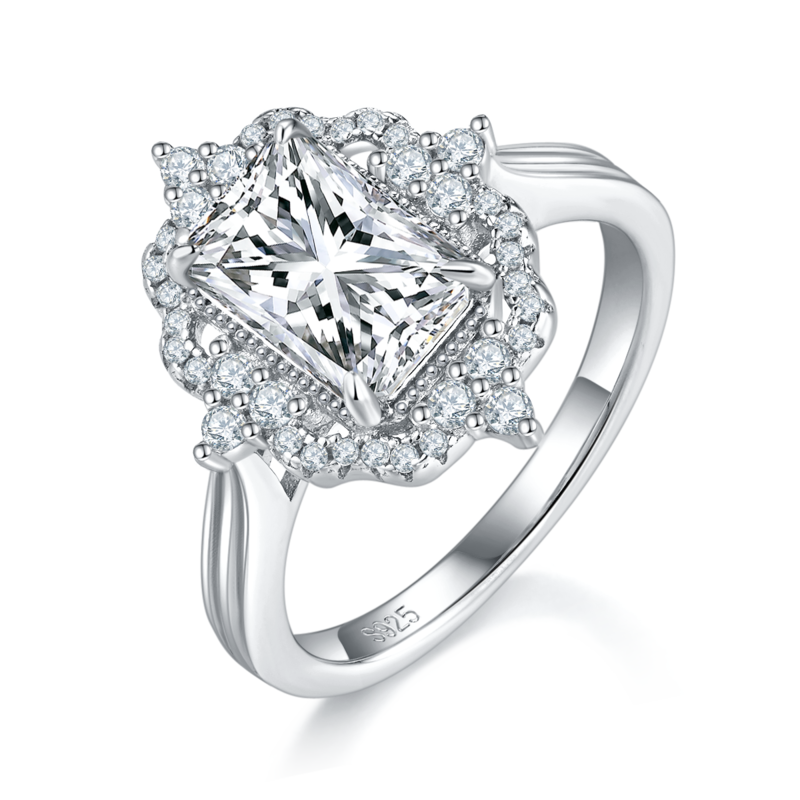 雷迪恩女戒S925银镀白金定制选款主石莫桑钻2.5ct/副石高碳钻