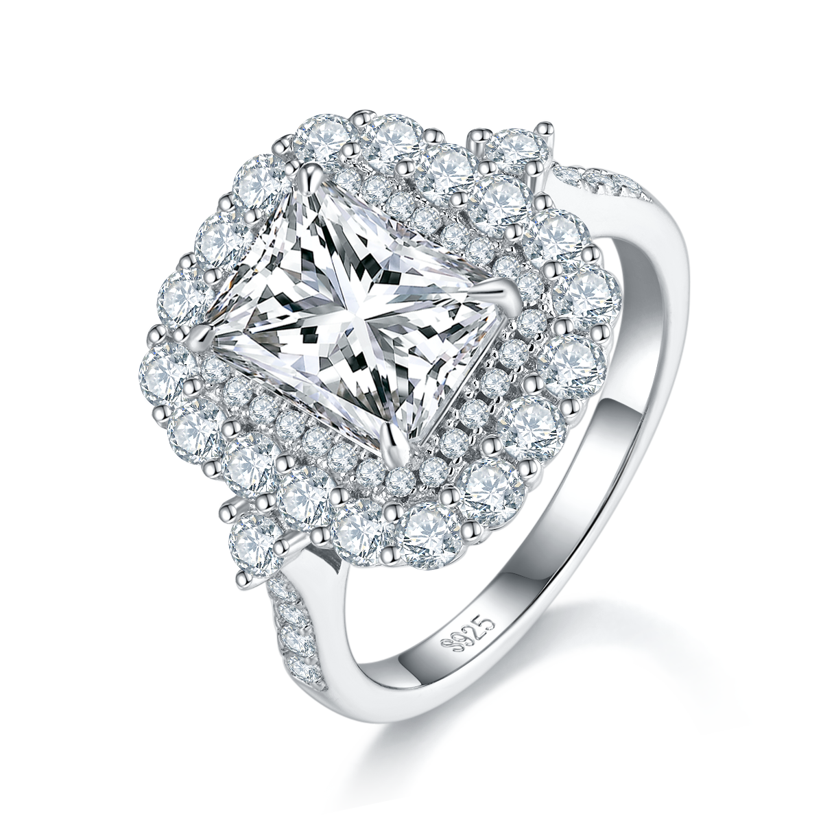 雷迪恩女戒S925银镀白金定制选款主石莫桑钻3.0ct/副石高碳钻