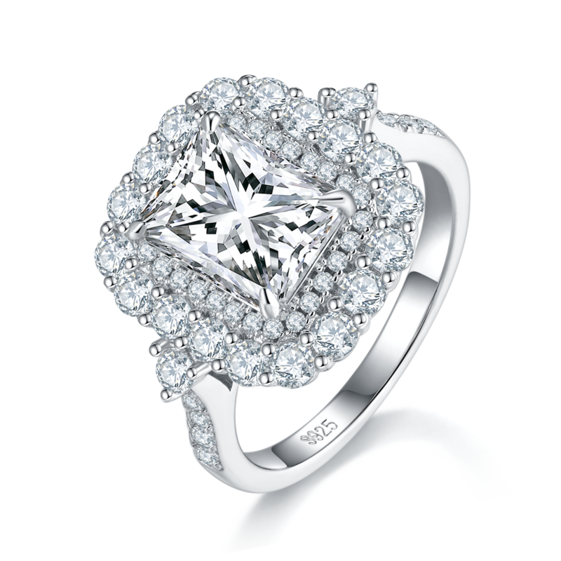 雷迪恩女戒S925银镀白金定制选款主石莫桑钻3.0ct/副石高碳钻