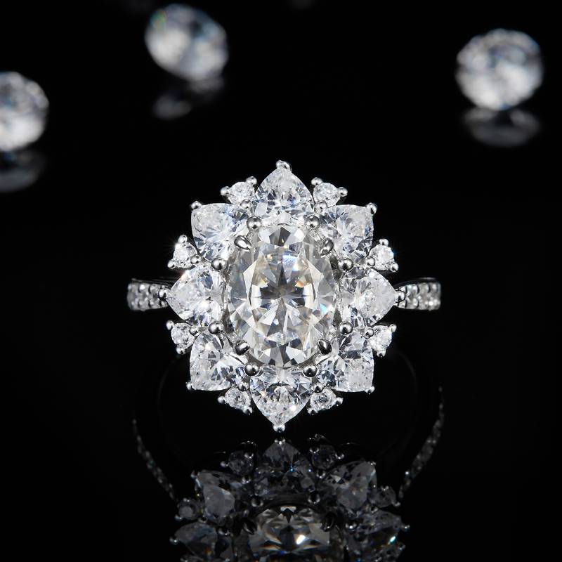 蛋形Women's RingS925银镀白金定制选款主石Moissanite2.0ct/副石高碳钻