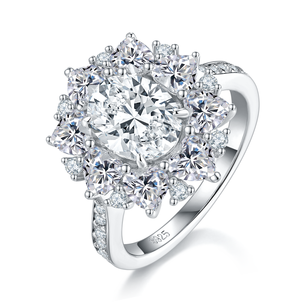 Egg shaped Women's Ring S925 Silver Plated Platinum Customized Selection Main Stone Moissanite Diamond 2.0ct/Secondary Stone High Carbon Diamond