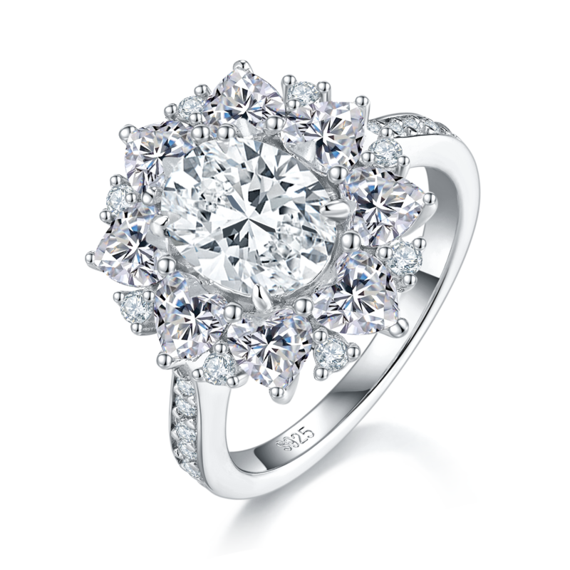 蛋形Women's RingS925银镀白金定制选款主石Moissanite2.0ct/副石高碳钻