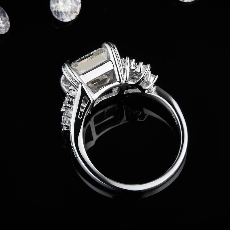 阿斯切割Women's RingS925银镀白金定制选款主石Moissanite5.0ct/副石高碳钻