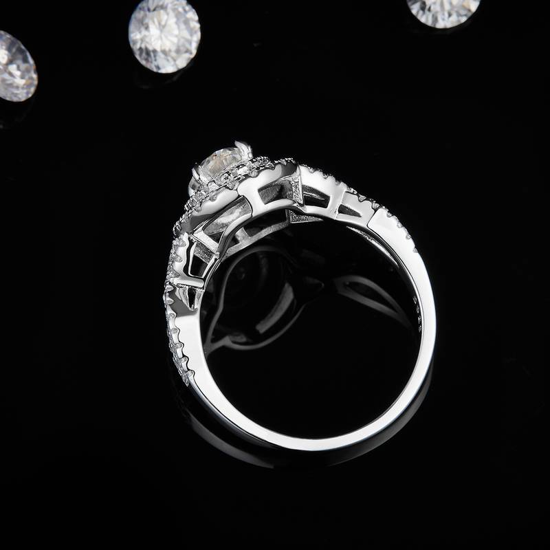 豪华蛋形Women's RingS925银镀白金定制选款主石Moissanite1.0ct/副石高碳钻