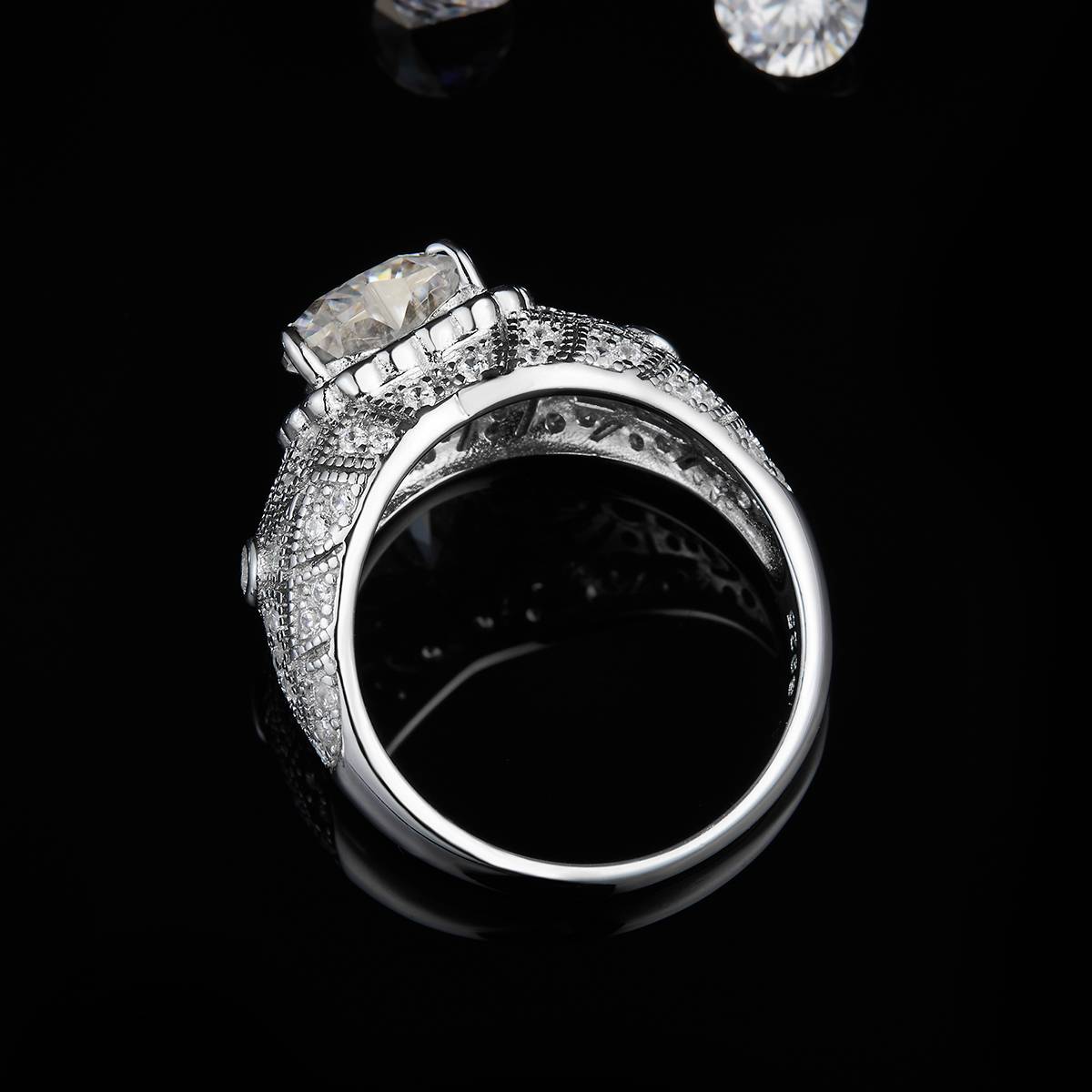 Luxury Heart Shaped Women's Ring S925 Silver Plated Platinum Customized Selection Main Stone Moissanite Diamond 2.0ct/Secondary Stone High Carbon Diamond