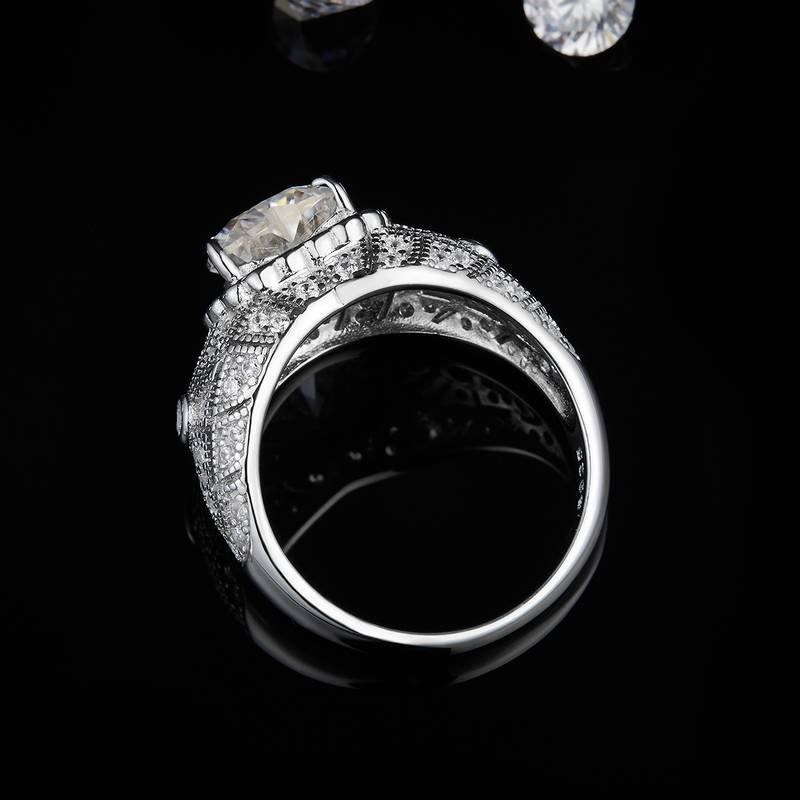 豪华围镶心形Women's RingS925银镀白金定制选款主石Moissanite2.0ct/副石高碳钻