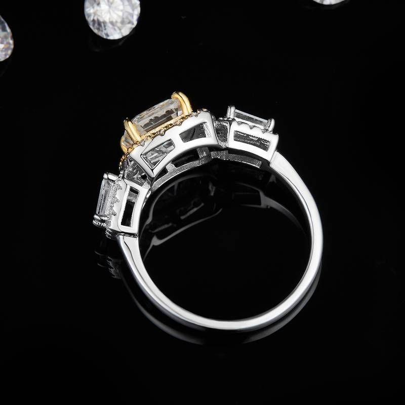 阿斯切割Women's RingS925银镀白金定制选款主石Moissanite2.0ct/副石高碳钻
