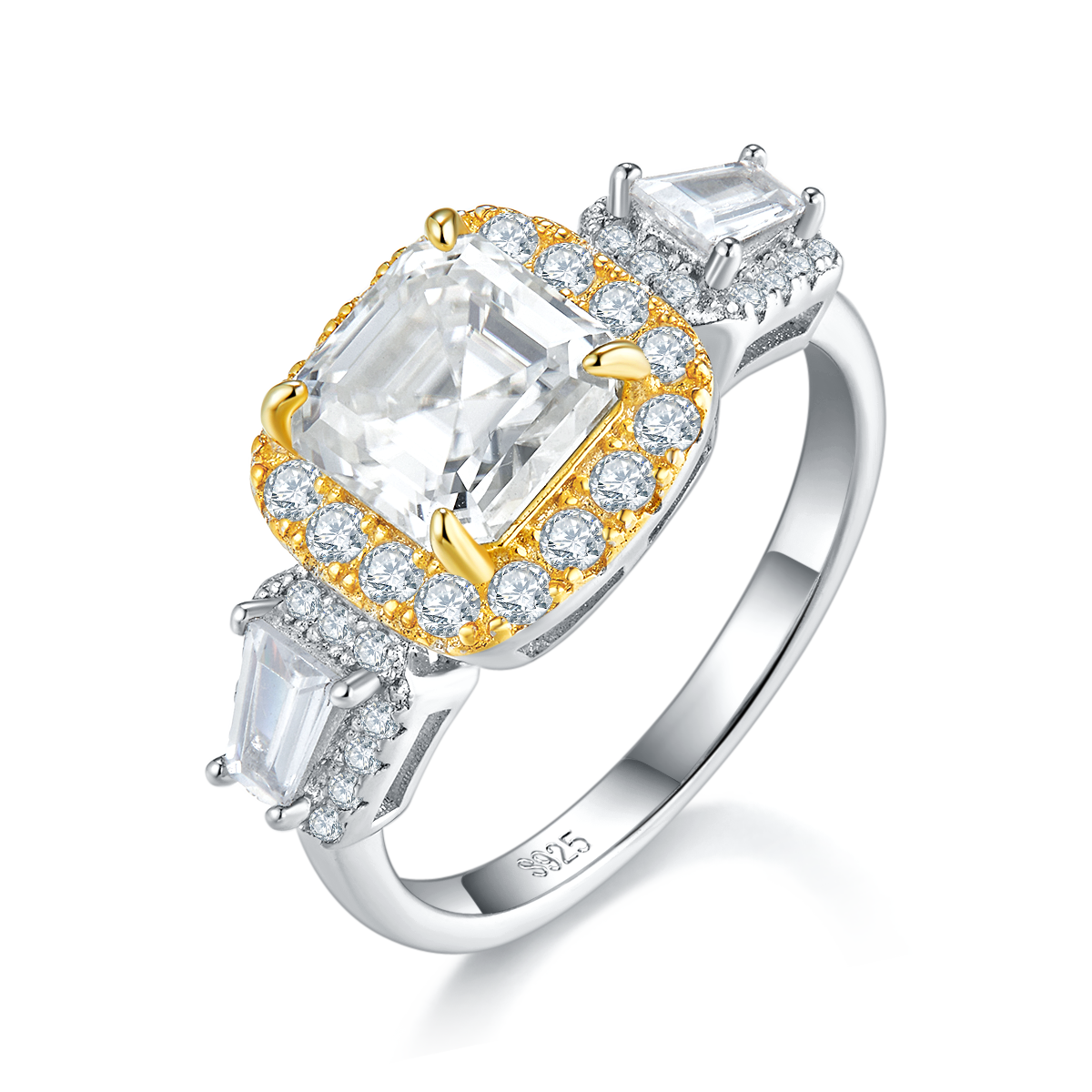 阿斯切割女戒S925银镀白金定制选款主石莫桑钻2.0ct/副石高碳钻