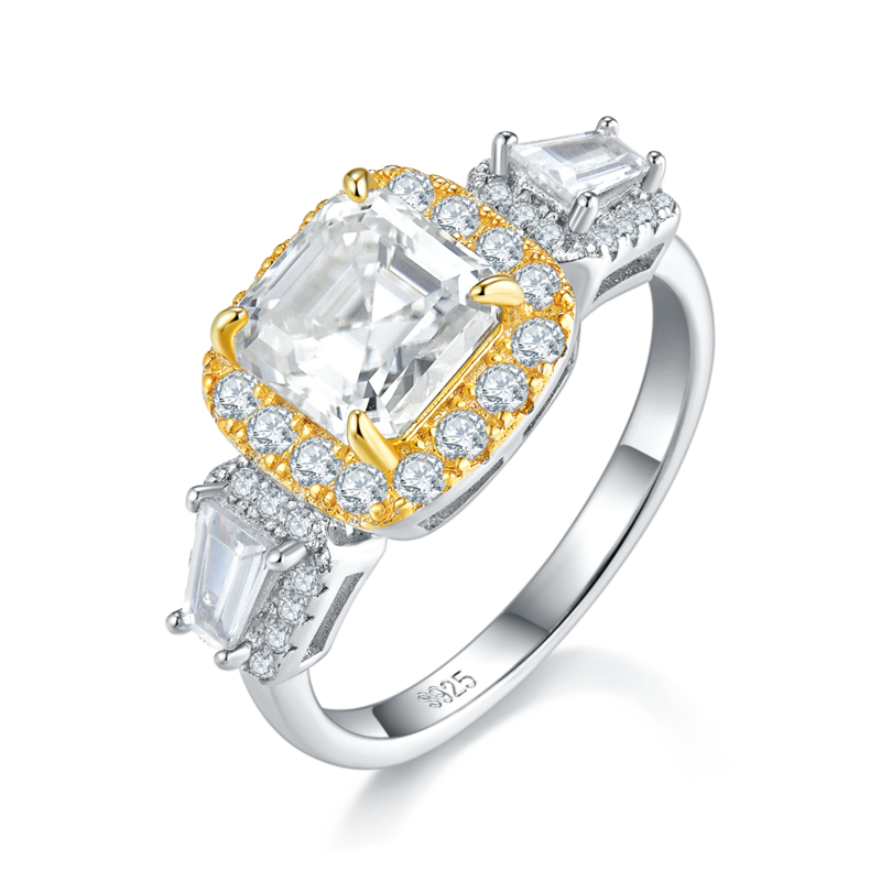 阿斯切割Women's RingS925银镀白金定制选款主石Moissanite2.0ct/副石高碳钻