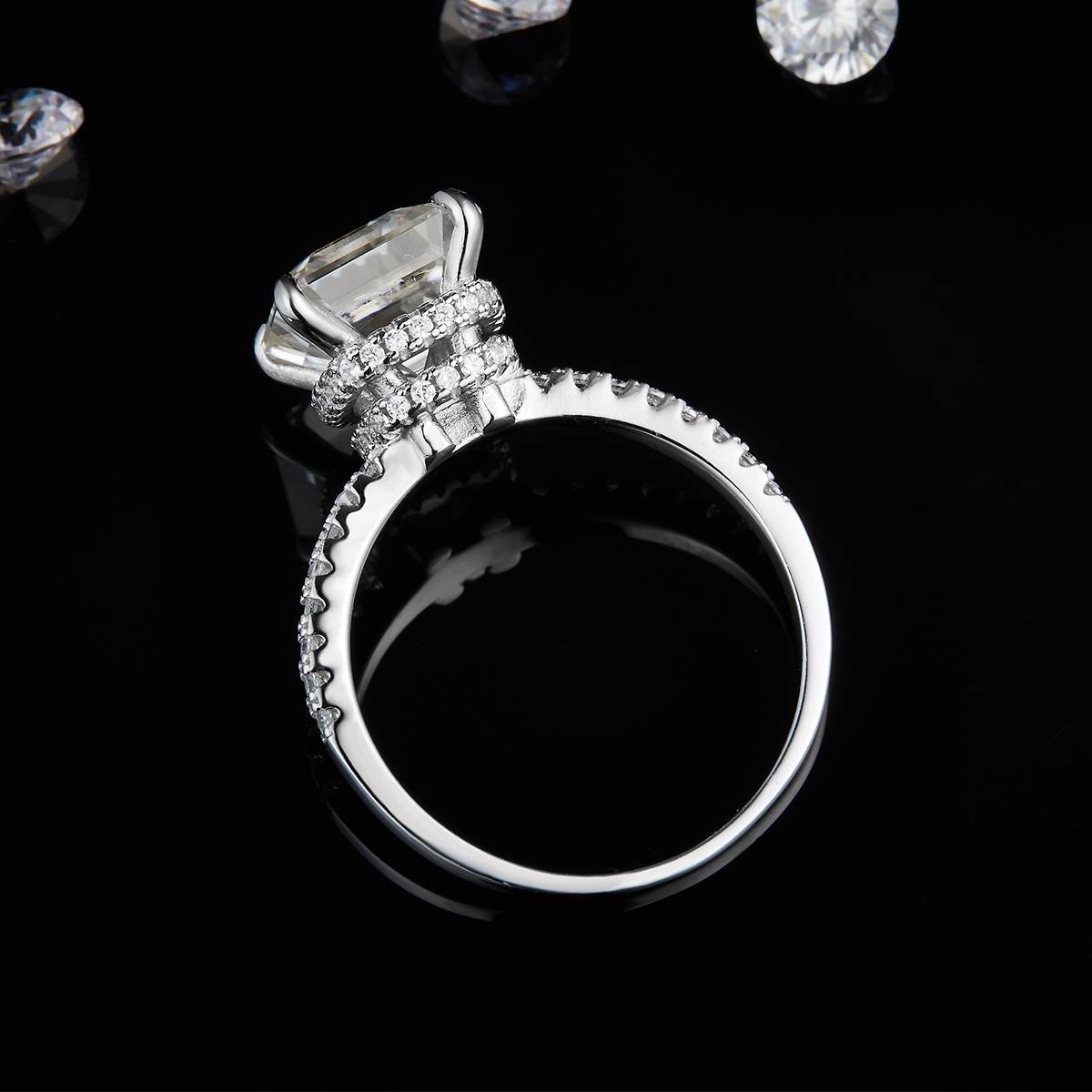阿斯切女戒S925银镀白金定制选款主石莫桑钻3.5ct/副石高碳钻