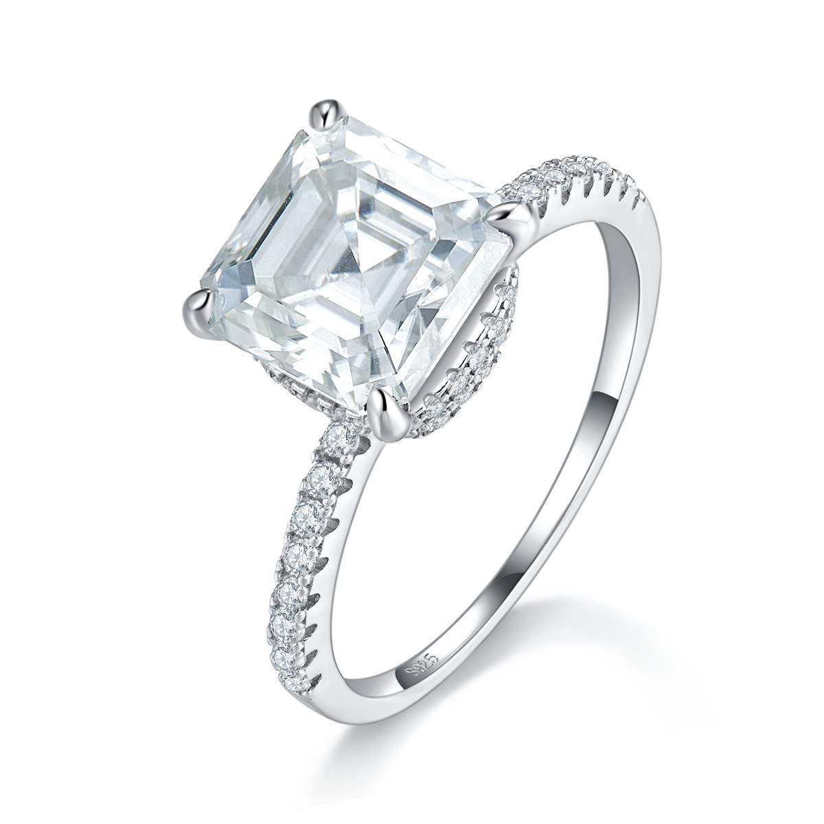 阿斯切女戒S925银镀白金定制选款主石莫桑钻3.5ct/副石高碳钻