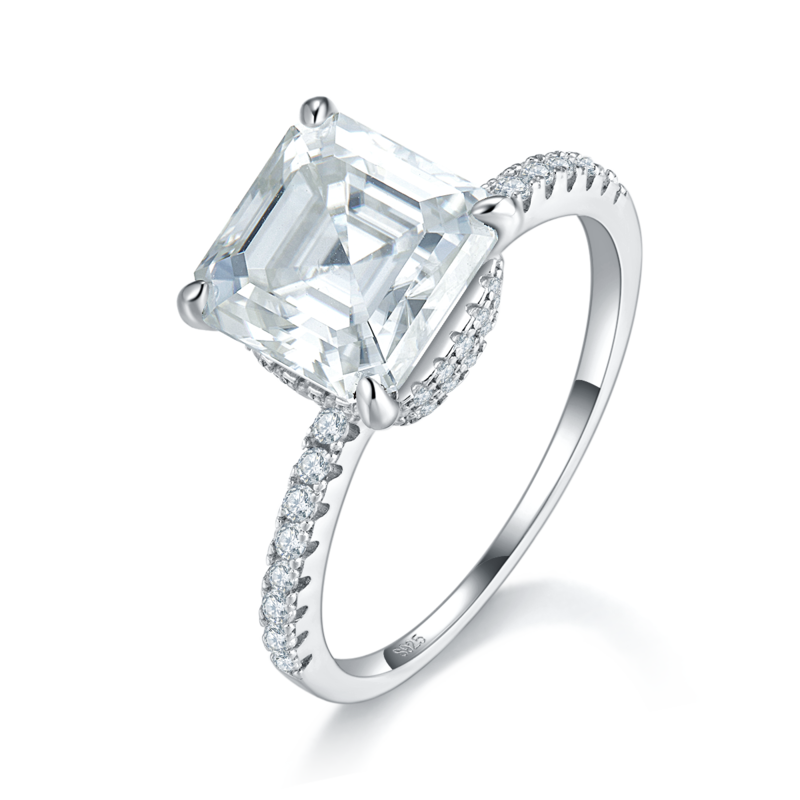 阿斯切Women's RingS925银镀白金定制选款主石Moissanite3.5ct/副石高碳钻