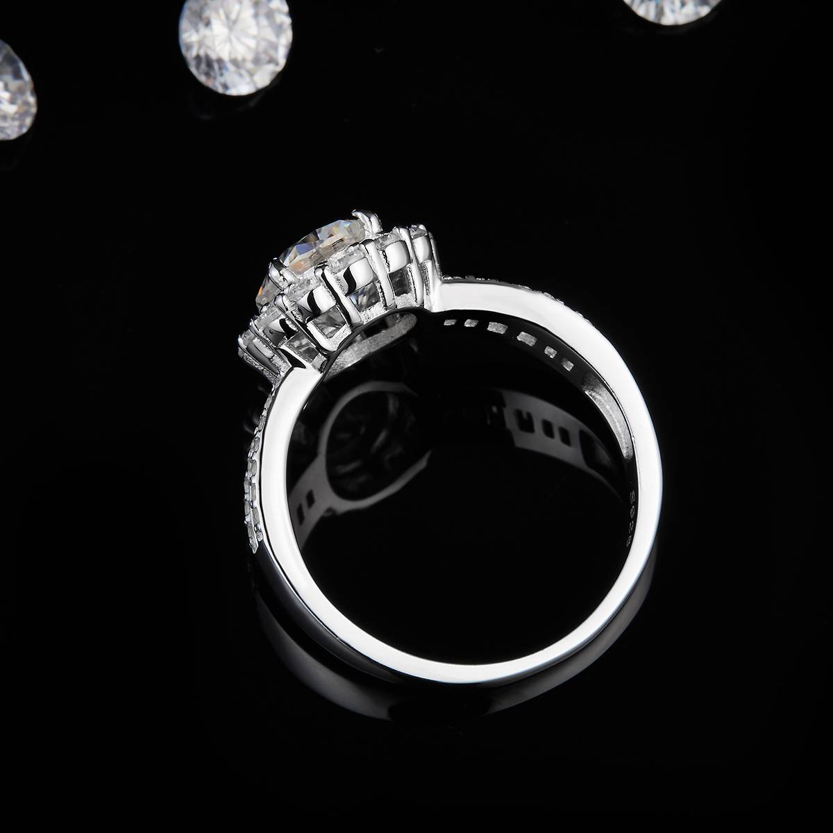 Egg shaped Women's Ring S925 Silver Plated Platinum Customized Selection Main Stone Moissanite Diamond 2.0ct/Secondary Stone High Carbon Diamond
