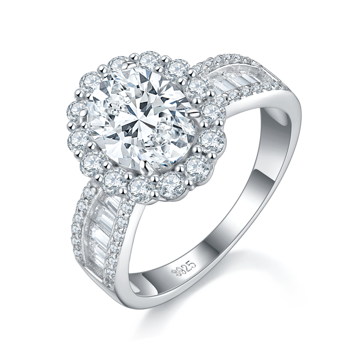 Egg shaped Women's Ring S925 Silver Plated Platinum Customized Selection Main Stone Moissanite Diamond 2.0ct/Secondary Stone High Carbon Diamond