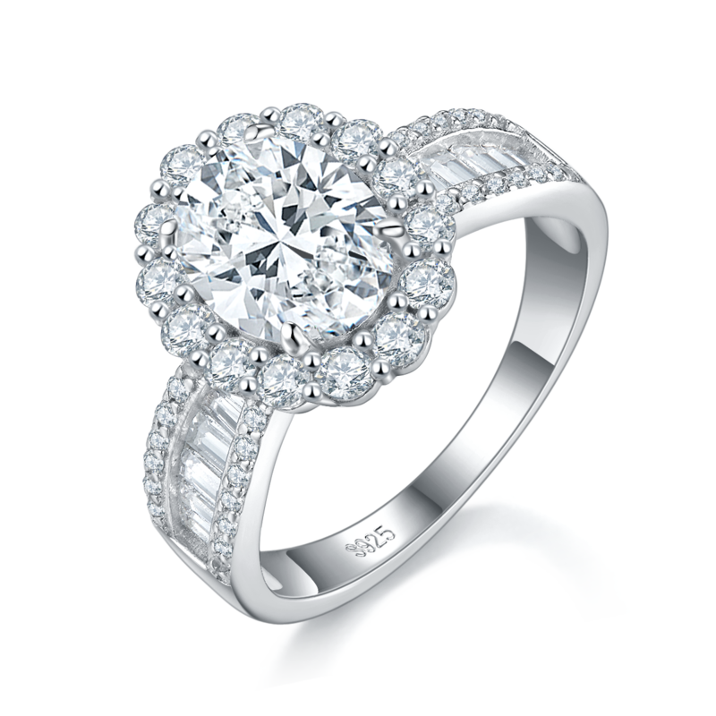 蛋形Women's RingS925银镀白金定制选款主石Moissanite2.0ct/副石高碳钻