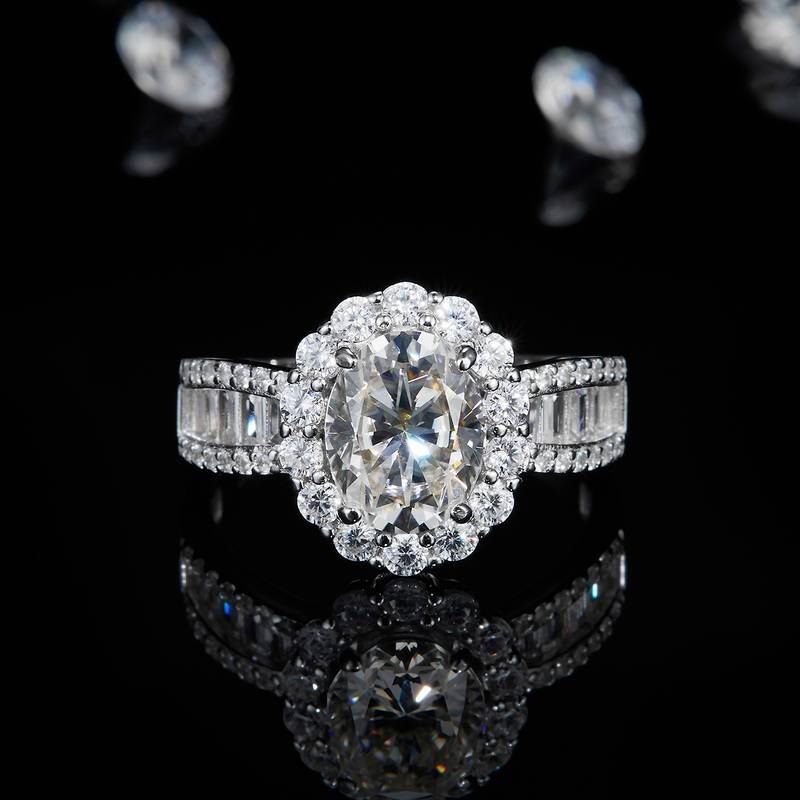 蛋形Women's RingS925银镀白金定制选款主石Moissanite2.0ct/副石高碳钻