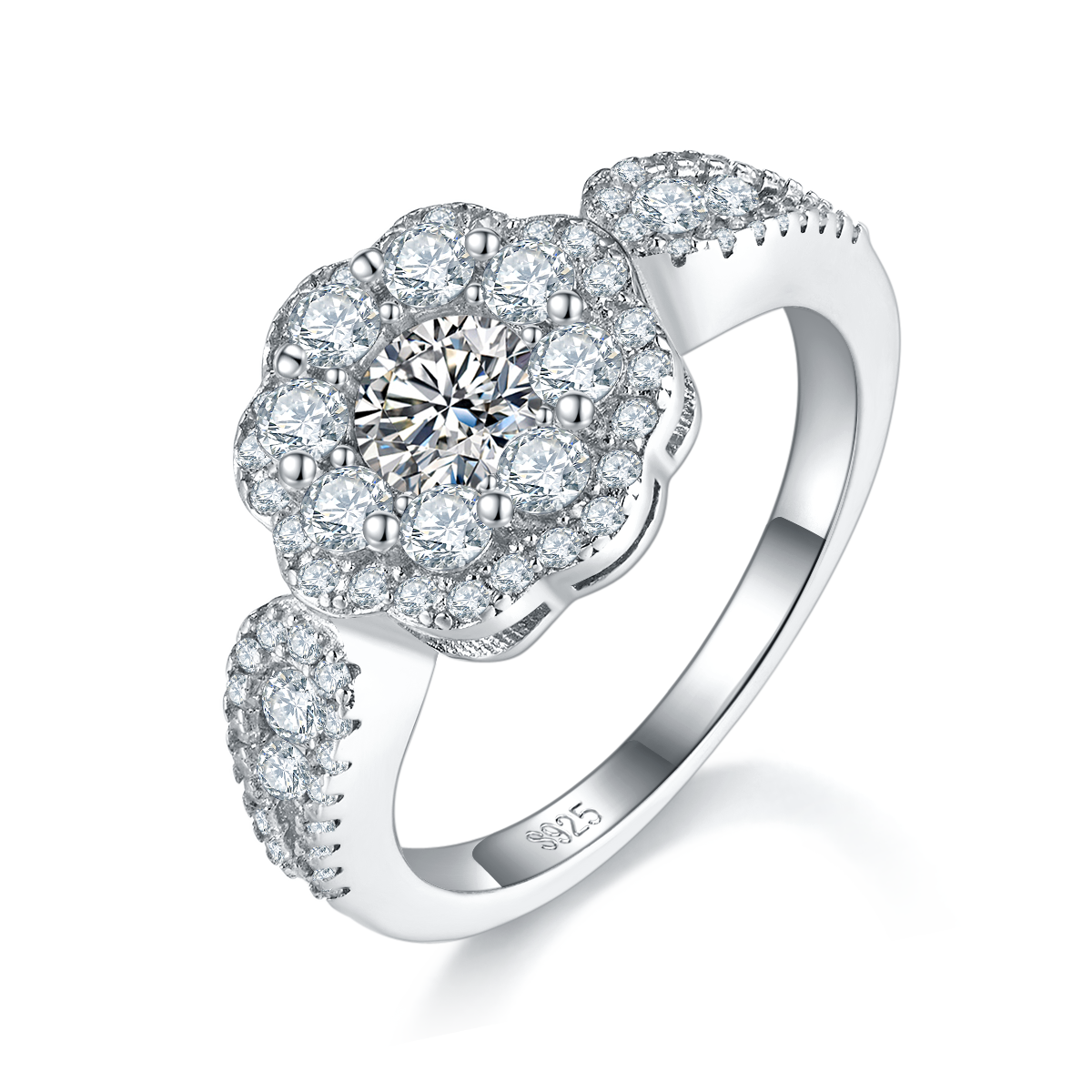 轻奢满钻女戒S925银镀白金定制选款主石莫桑钻0.5ct/副石高碳钻